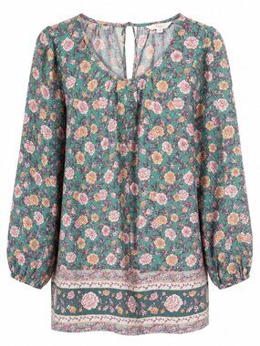 LC Lauren Conrad Dainty Garden Floral Top Large Green Orange